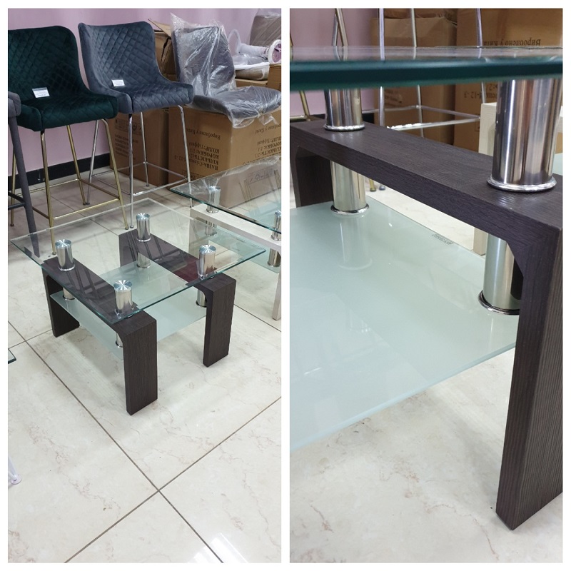 ➤Квадратный журнальный столик с прозрачной стеклянной столешницей на деревянных ножках, модель С-106 - купить по низкой цене с доставкой по Украине 7